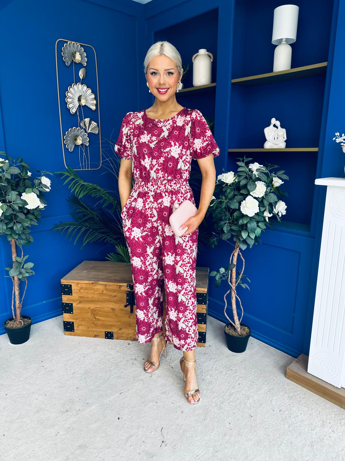 Erin Culotte Jumpsuit Floral Ruby