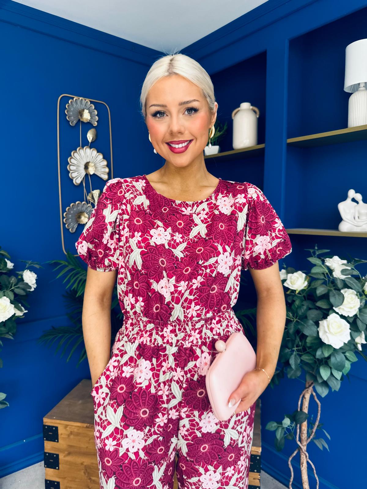 Erin Culotte Jumpsuit Floral Ruby