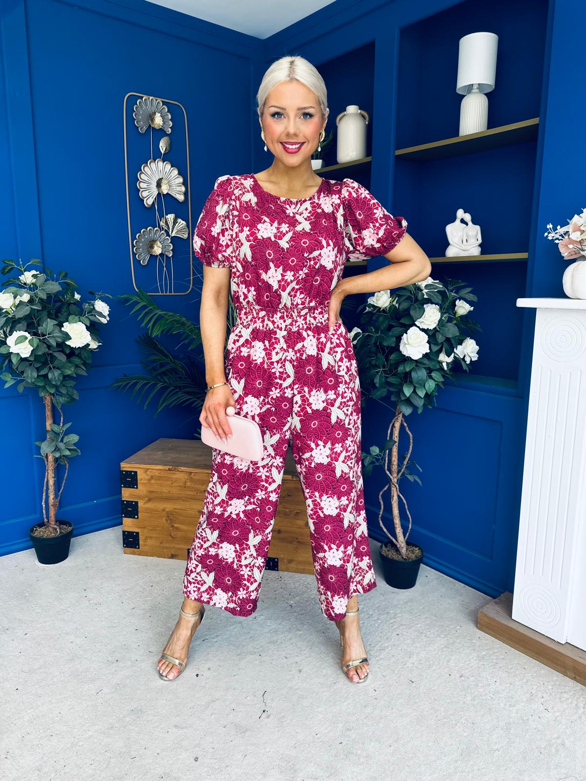 Erin Culotte Jumpsuit Floral Ruby