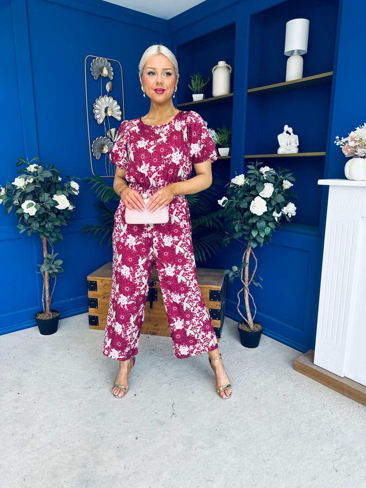 Erin Culotte Jumpsuit Floral Ruby