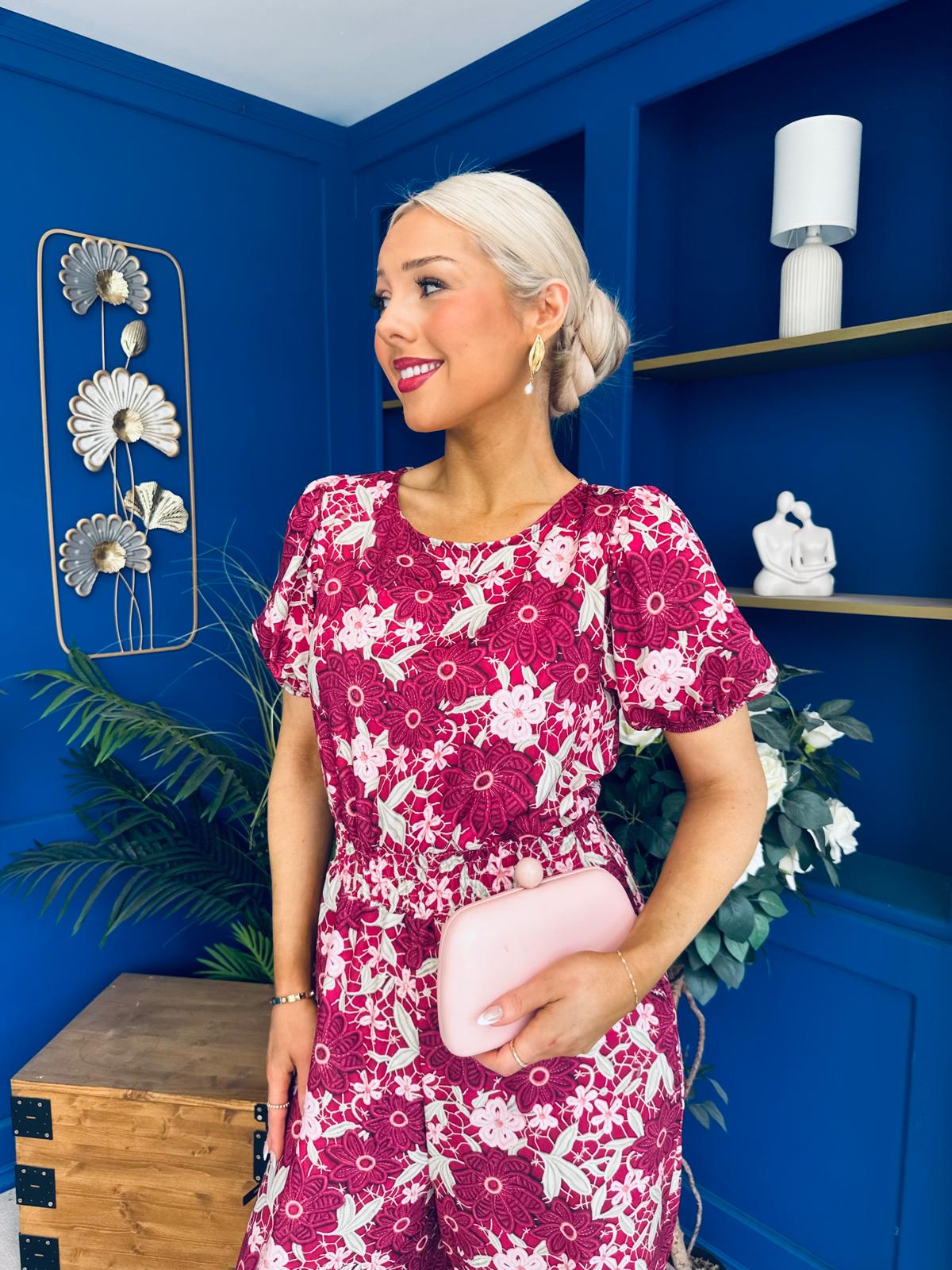 Erin Culotte Jumpsuit Floral Ruby