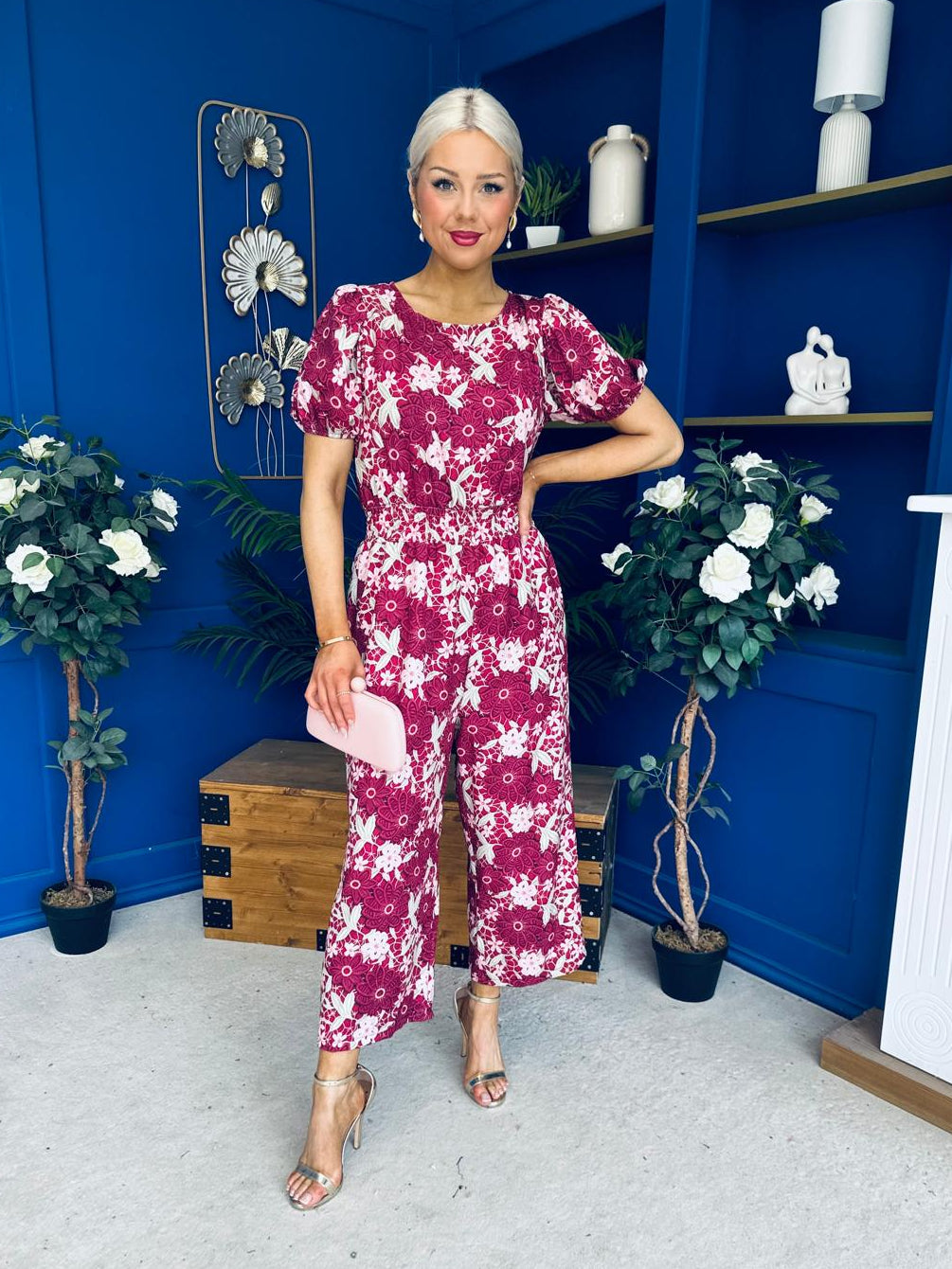 Erin Culotte Jumpsuit Floral Ruby