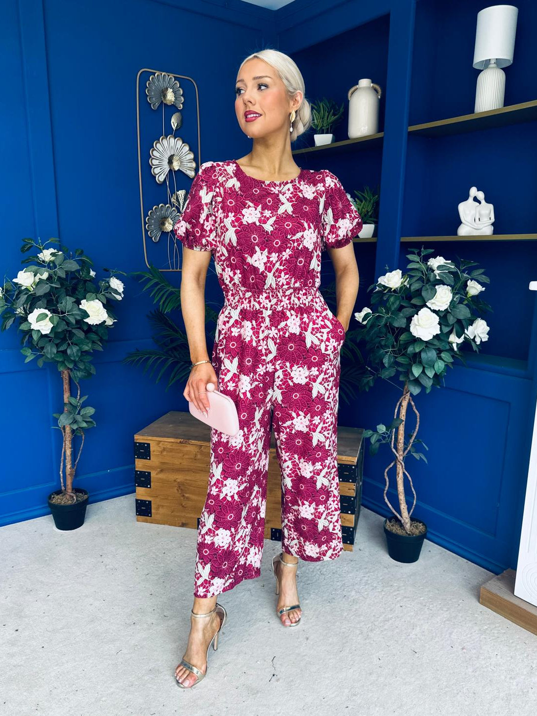 Erin Culotte Jumpsuit Floral Ruby