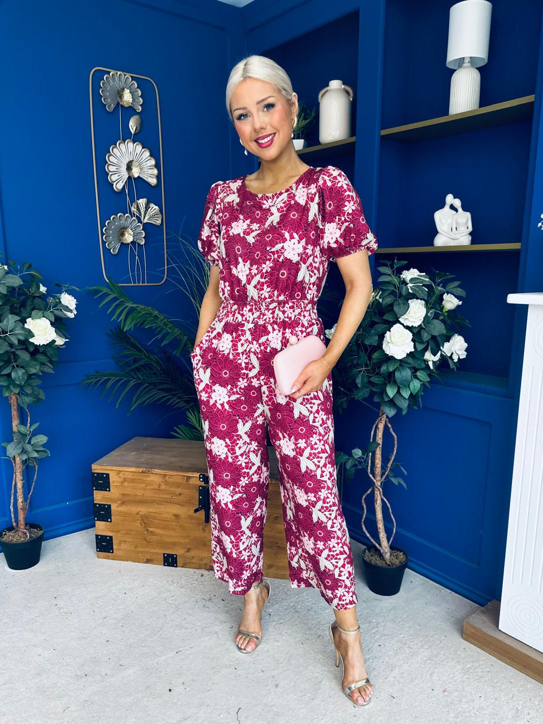 Erin Culotte Jumpsuit Floral Ruby