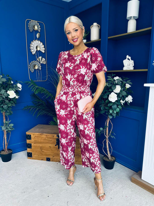 Erin Culotte Jumpsuit Floral Ruby