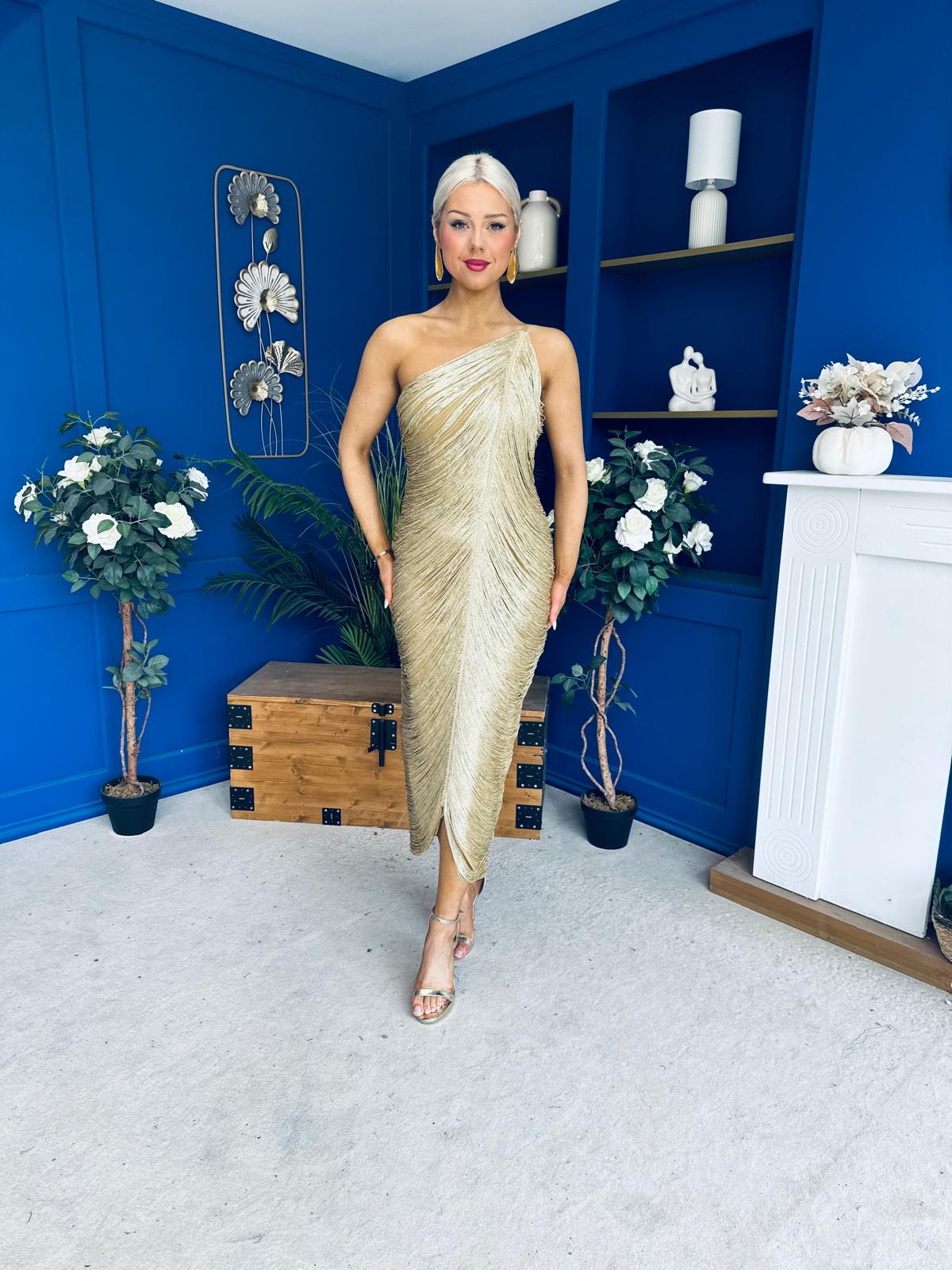 Aisling Tassel Detail Occasion Dress Gold