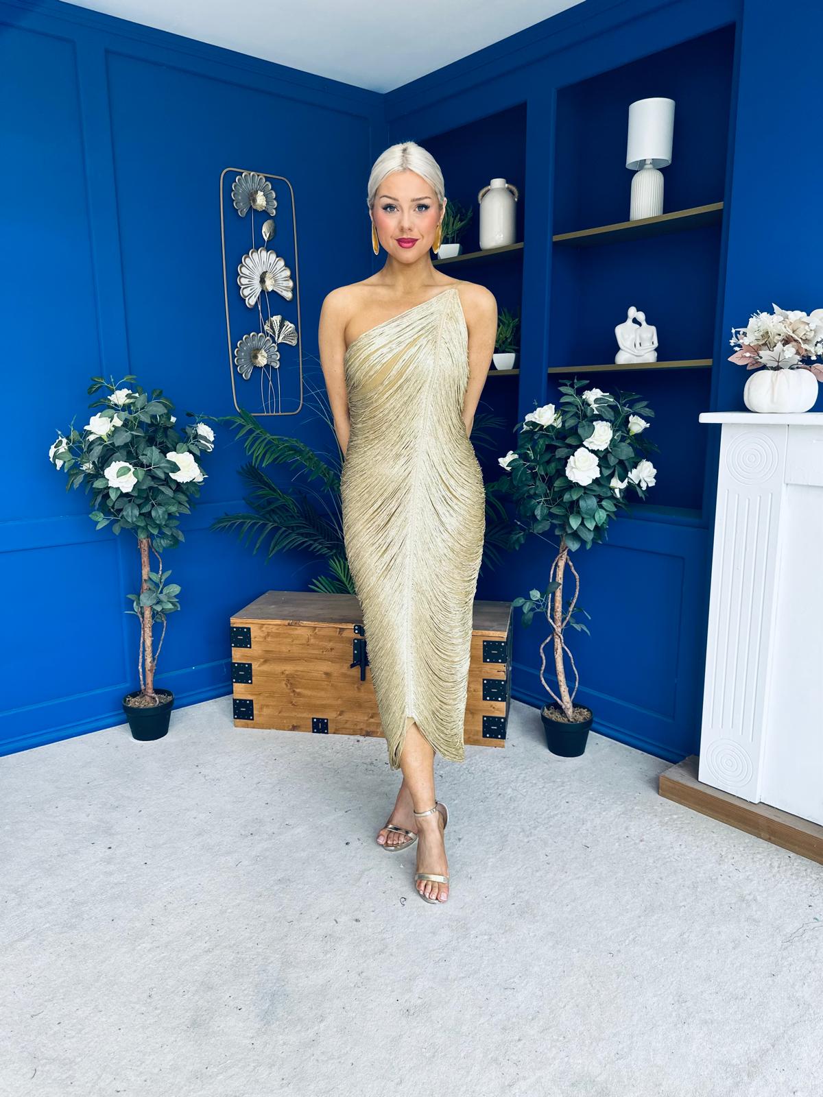 Aisling Tassel Detail Occasion Dress Gold
