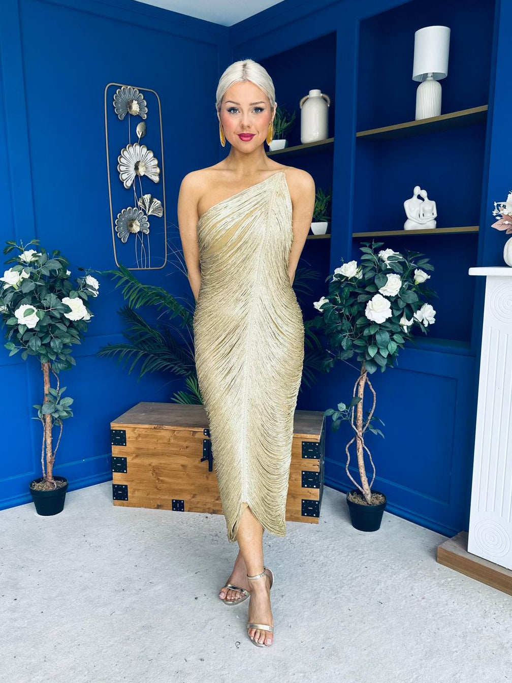 Aisling Tassel Detail Occasion Dress Gold