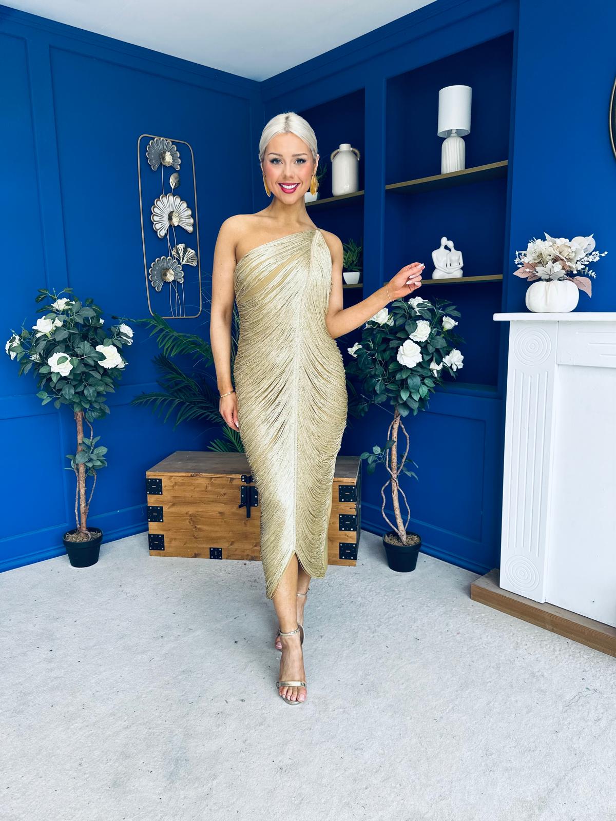 Aisling Tassel Detail Occasion Dress Gold