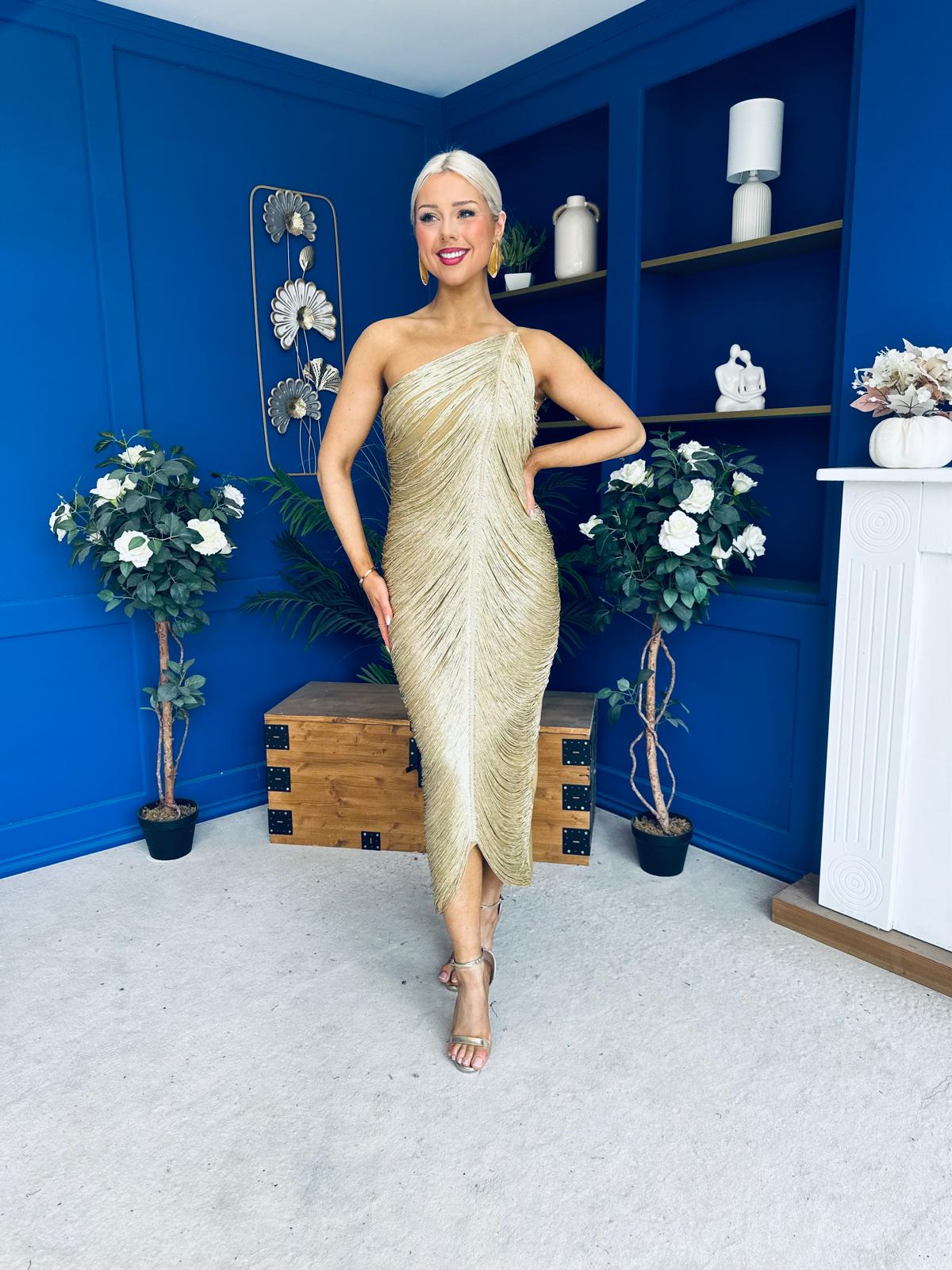 Aisling Tassel Detail Occasion Dress Gold