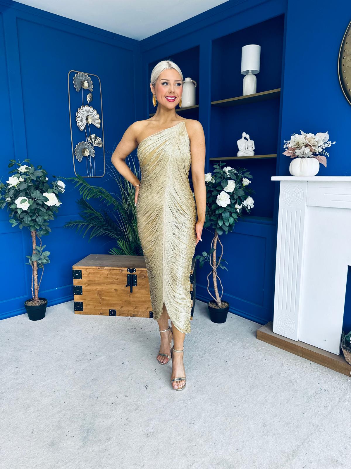 Aisling Tassel Detail Occasion Dress Gold