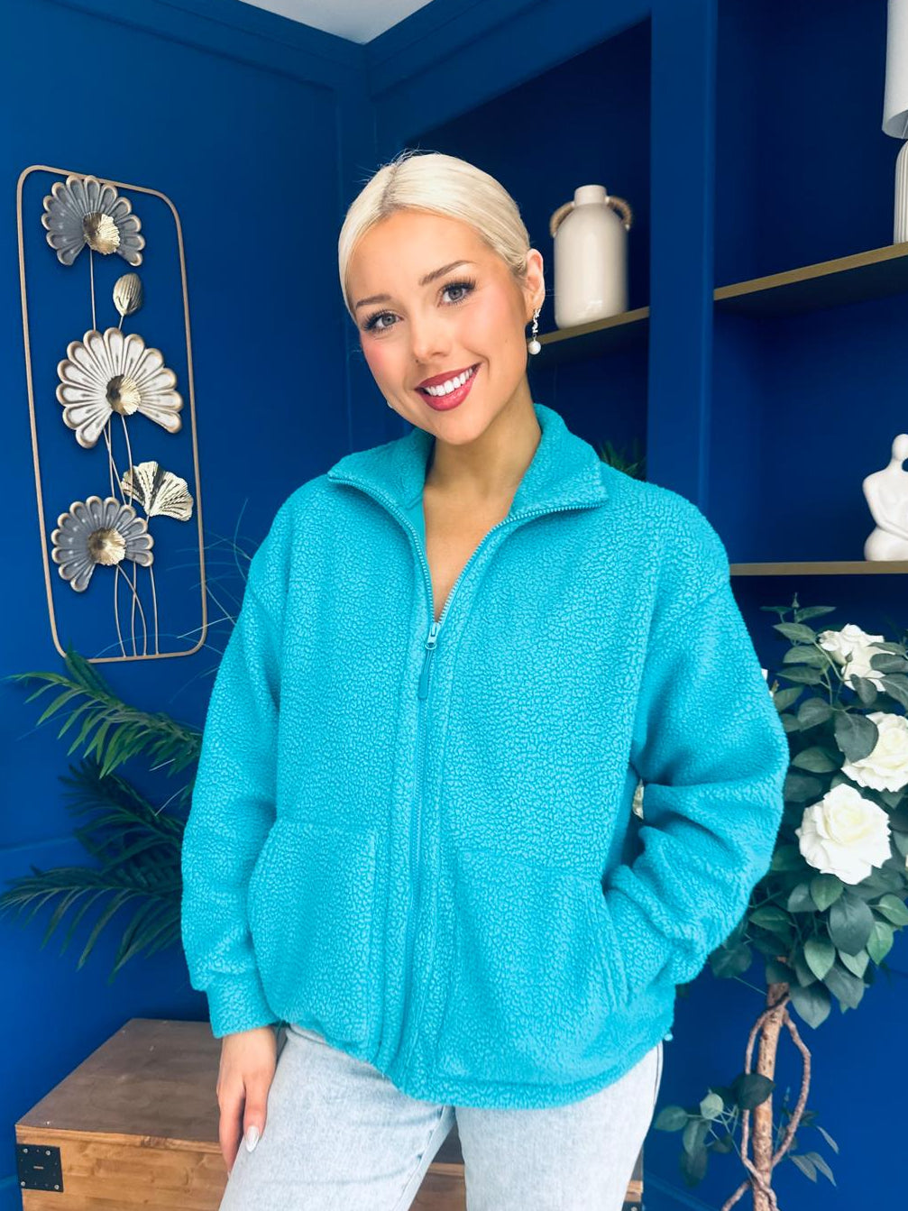 Mimi Solid Colour Full Zip Fleece Blue