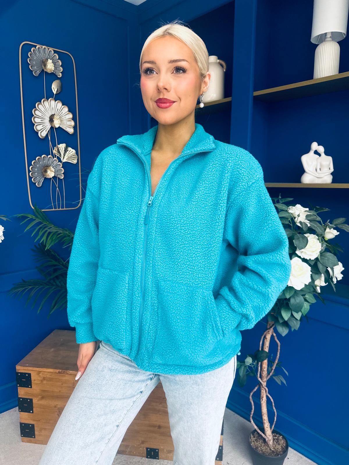 Mimi Solid Colour Full Zip Fleece Blue