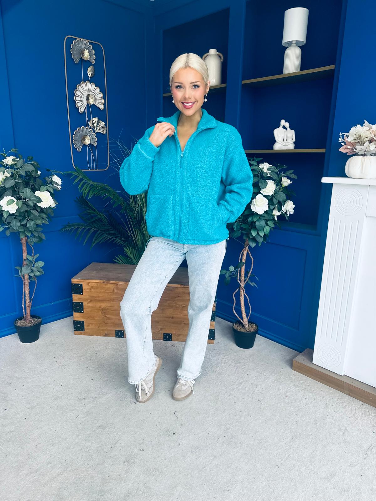 Mimi Solid Colour Full Zip Fleece Blue