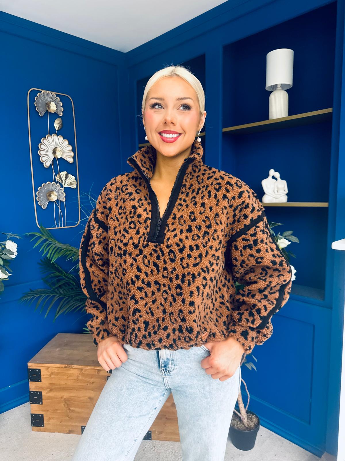 LuLu Half Zip Fleece Leopard Coco