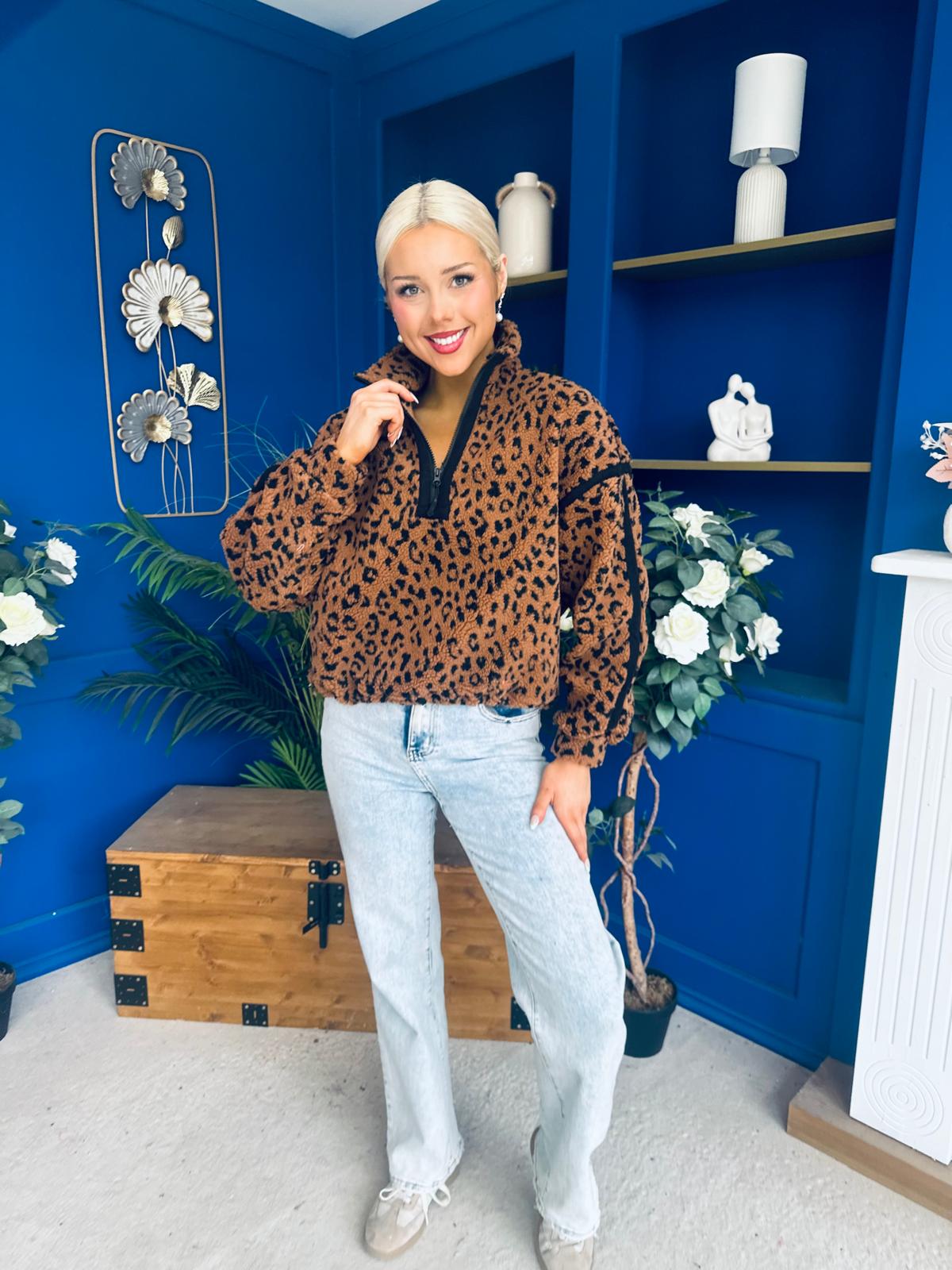 LuLu Half Zip Fleece Leopard Coco