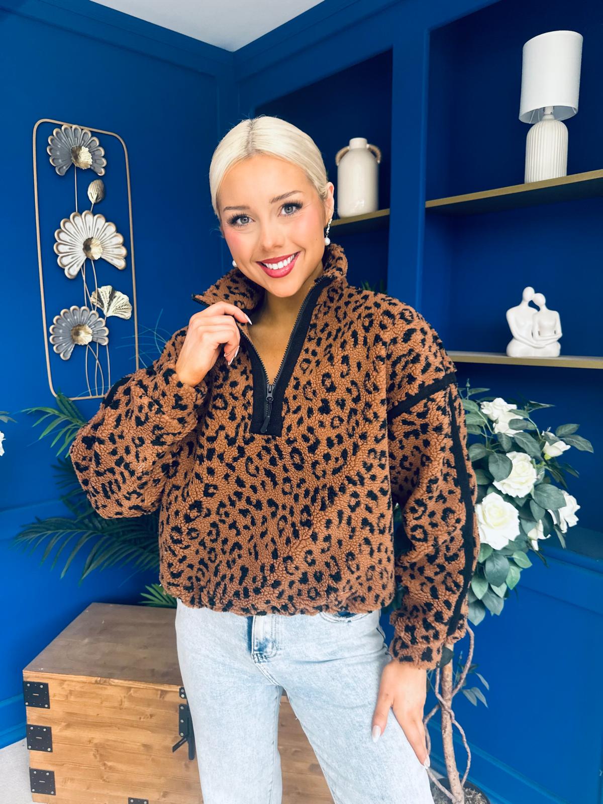 LuLu Half Zip Fleece Leopard Coco
