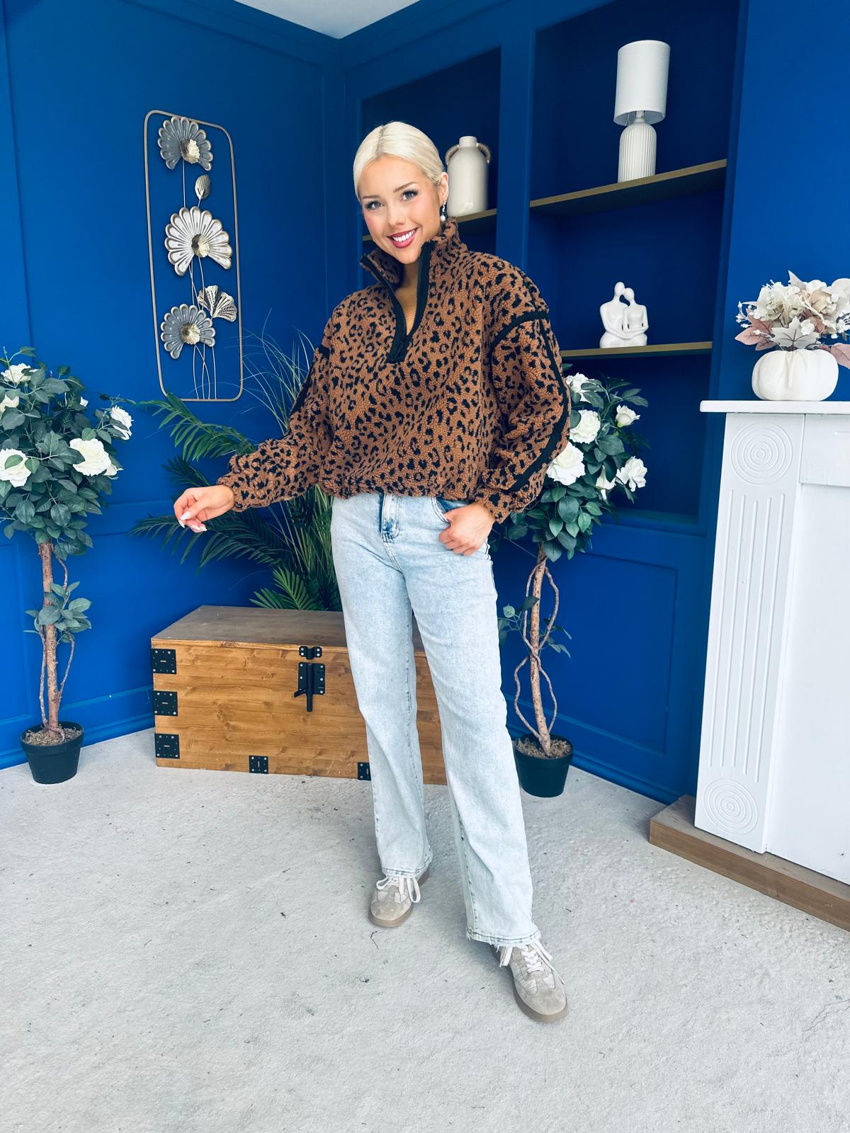 LuLu Half Zip Fleece Leopard Coco