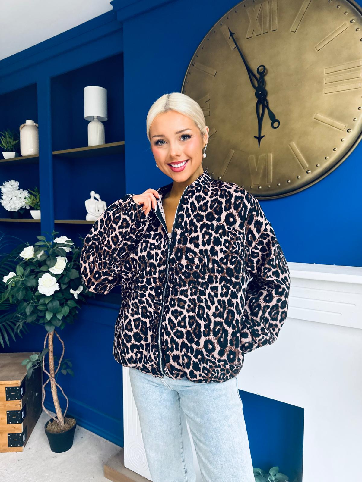 Jaden Detailed Bomber Leopard Beige