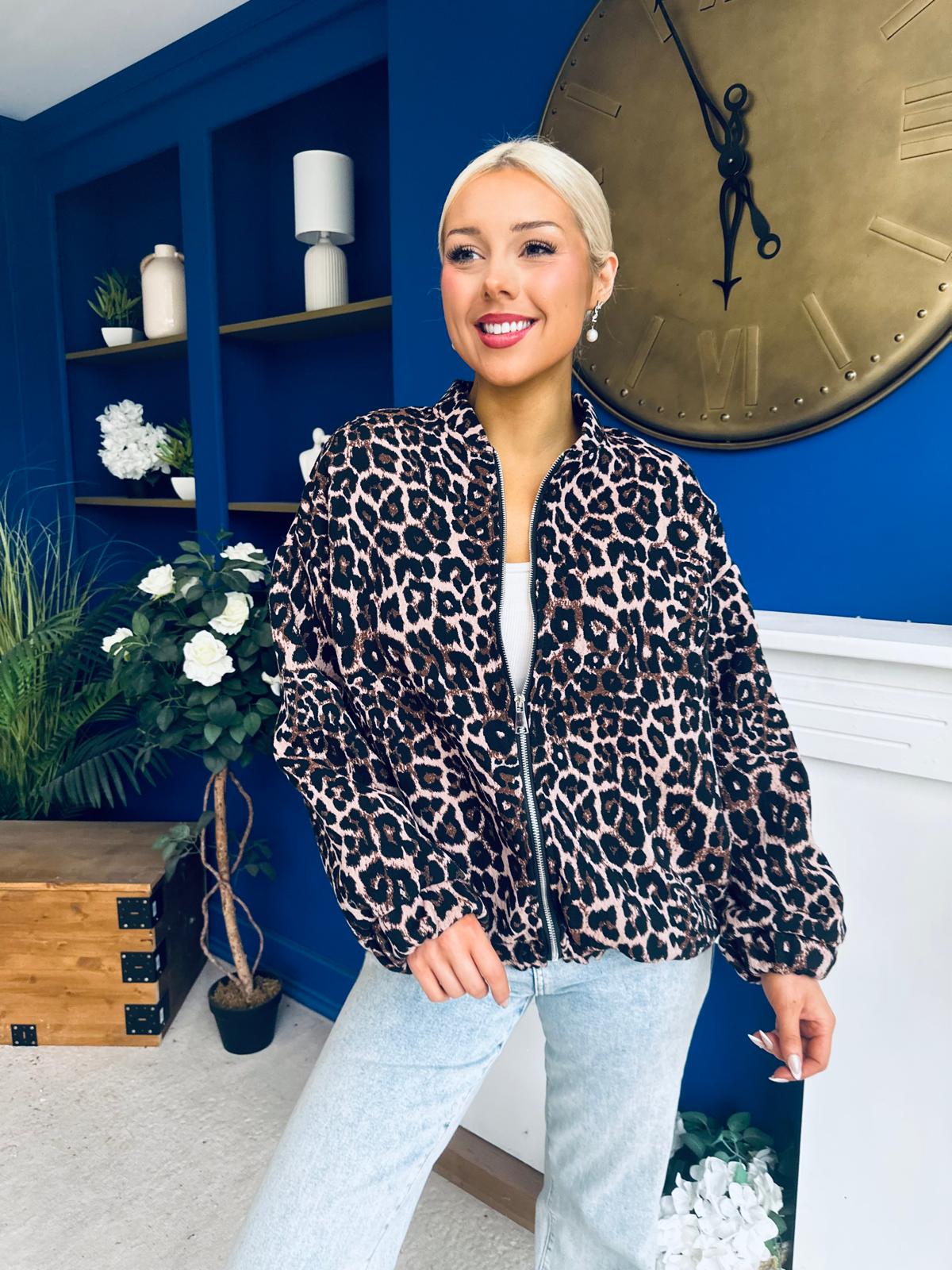 Jaden Detailed Bomber Leopard Beige