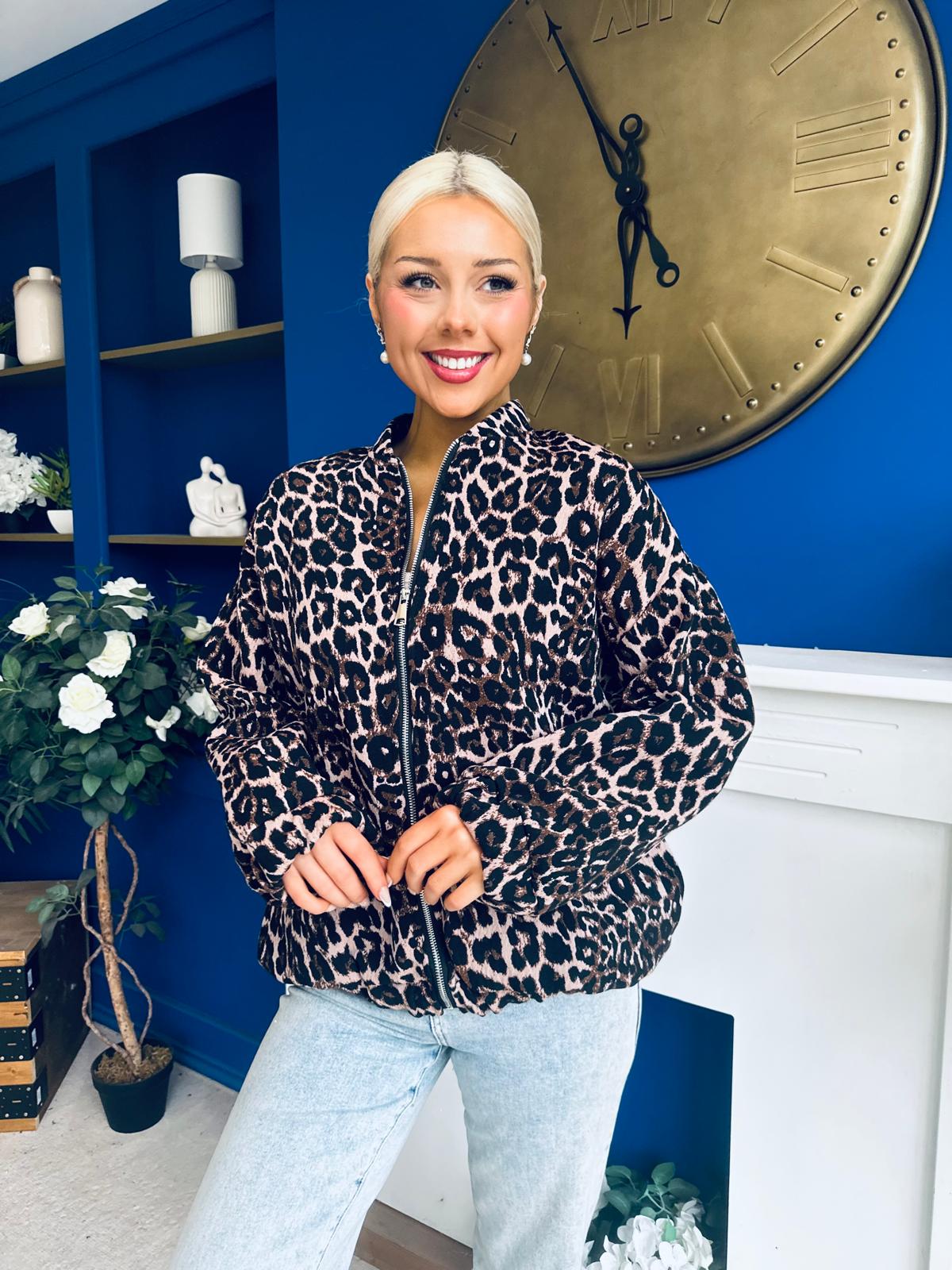 Jaden Detailed Bomber Leopard Beige
