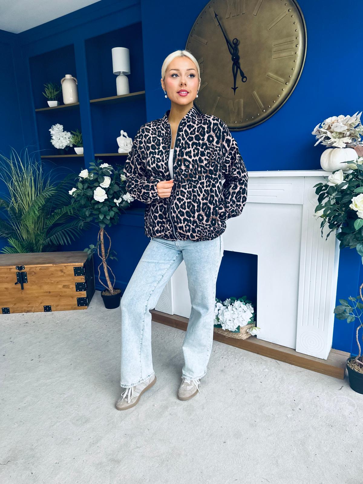 Jaden Detailed Bomber Leopard Grey
