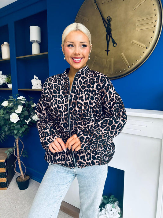 Jaden Detailed Bomber Leopard Beige