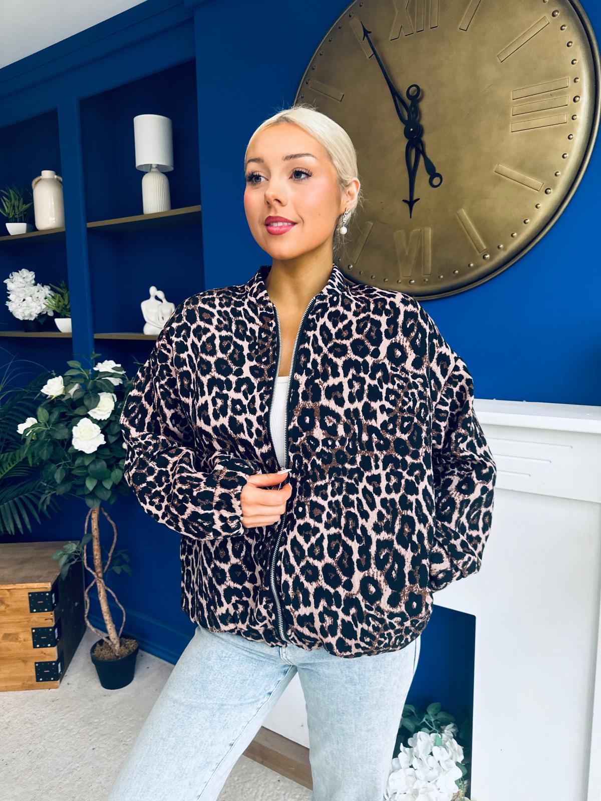 Jaden Detailed Bomber Leopard Beige