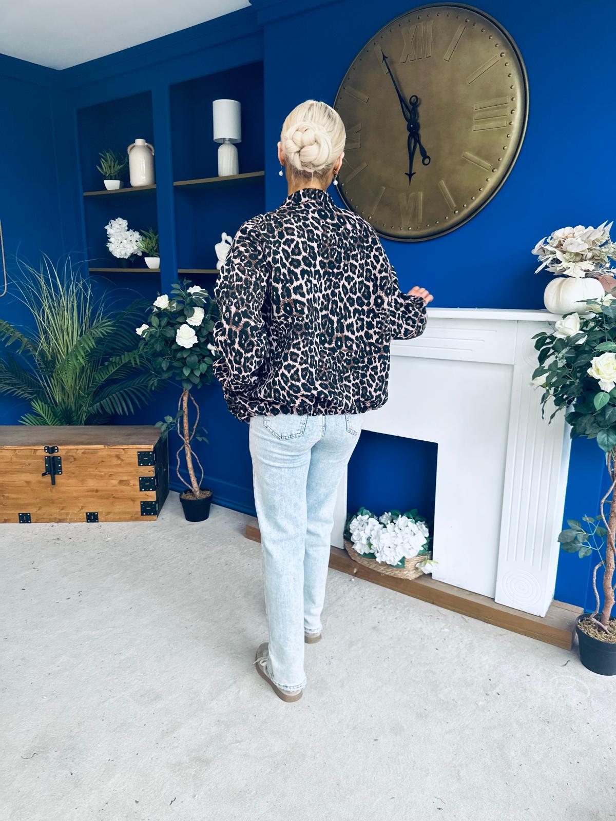 Jaden Detailed Bomber Leopard Beige