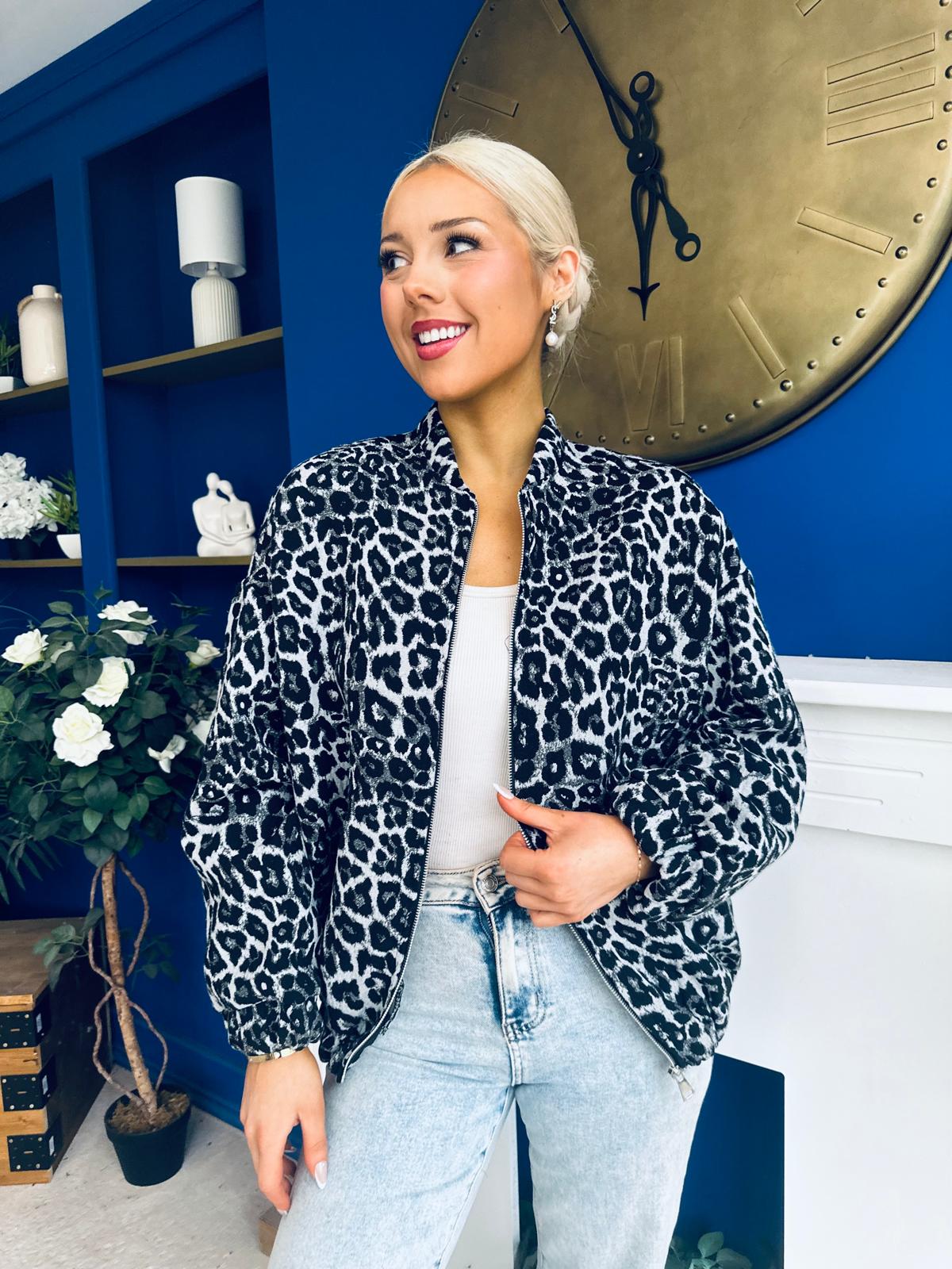 Jaden Detailed Bomber Leopard Grey