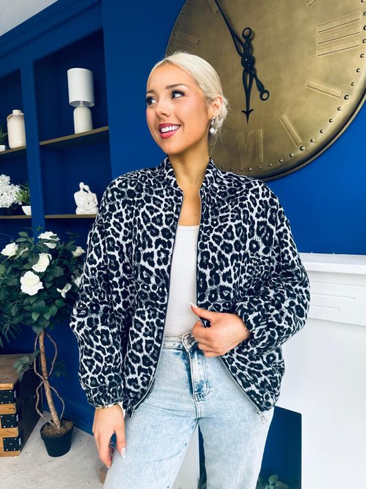 Jaden Detailed Bomber Leopard Grey