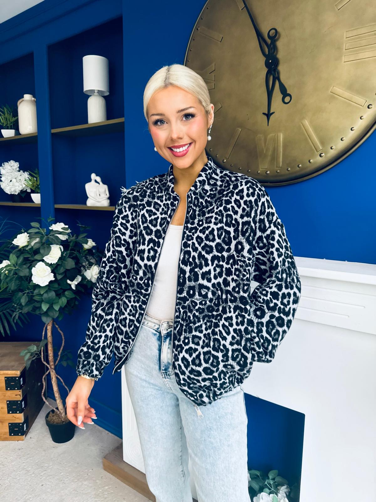 Jaden Detailed Bomber Leopard Grey