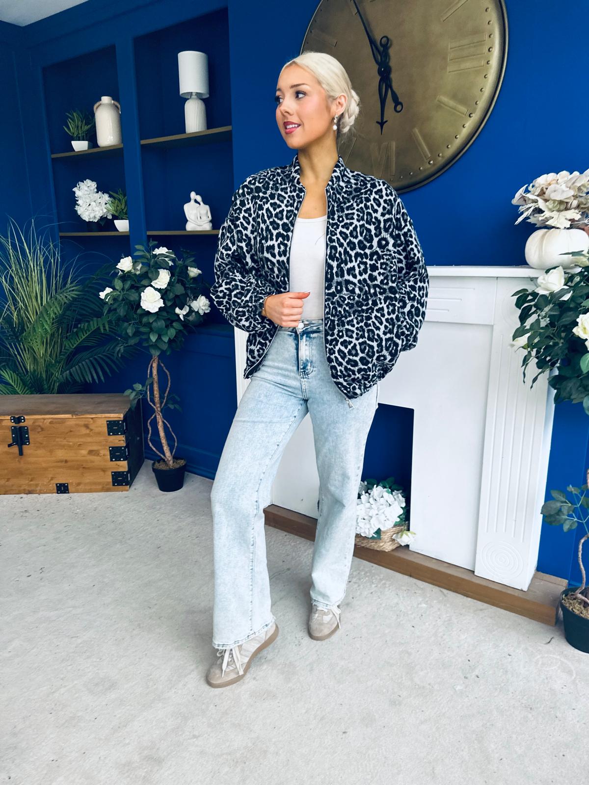 Jaden Detailed Bomber Leopard Grey