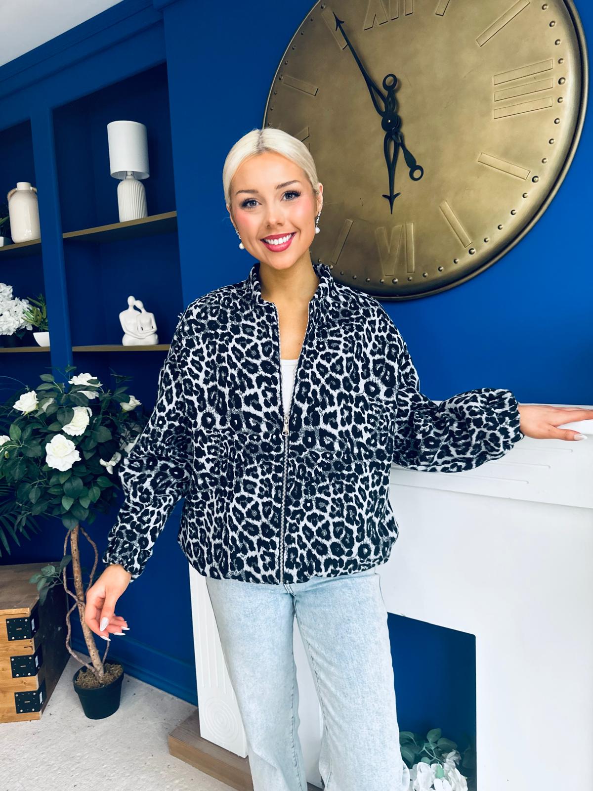 Jaden Detailed Bomber Leopard Grey