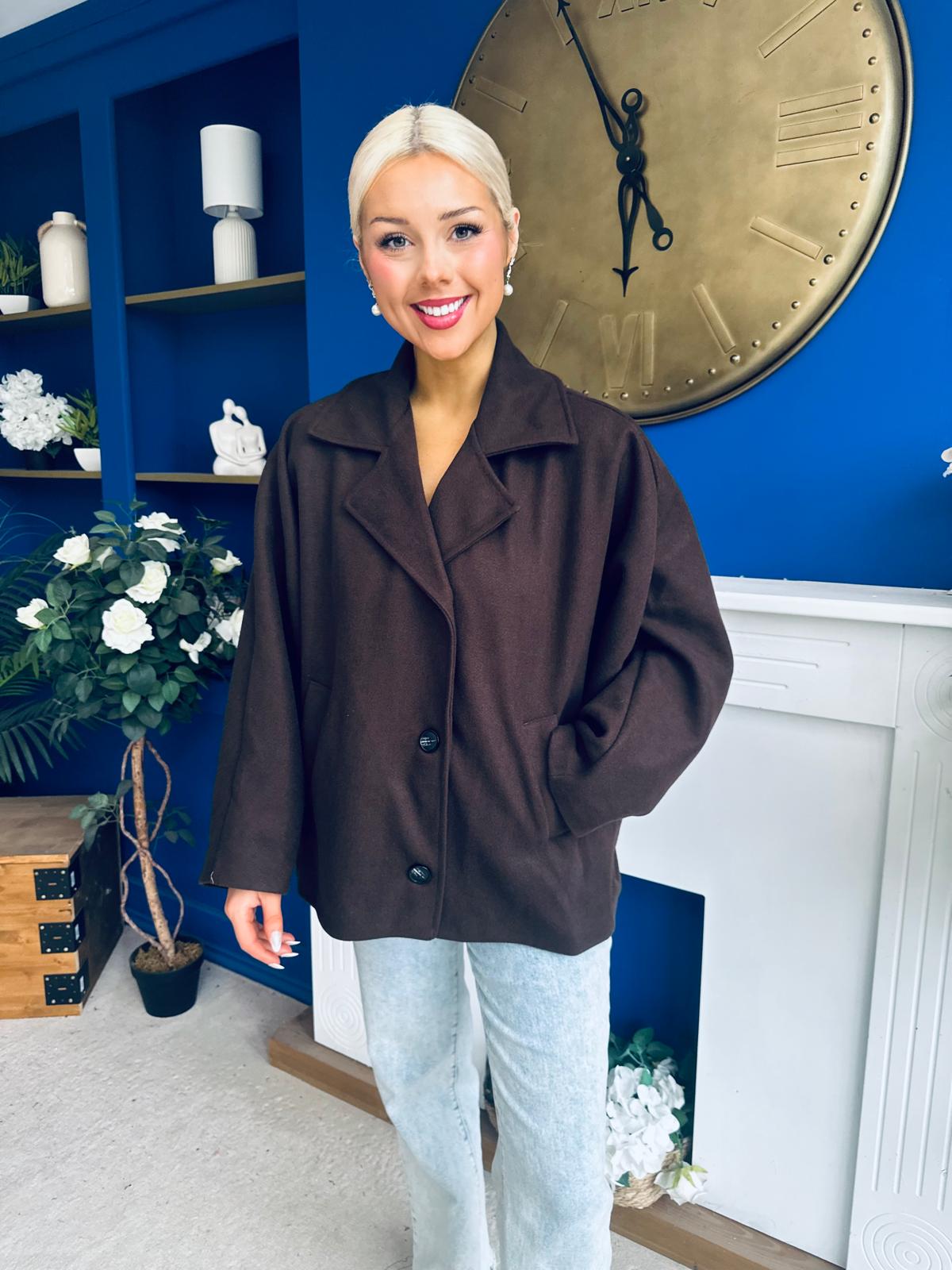 Jackie Button Derail Jacket Chocolate