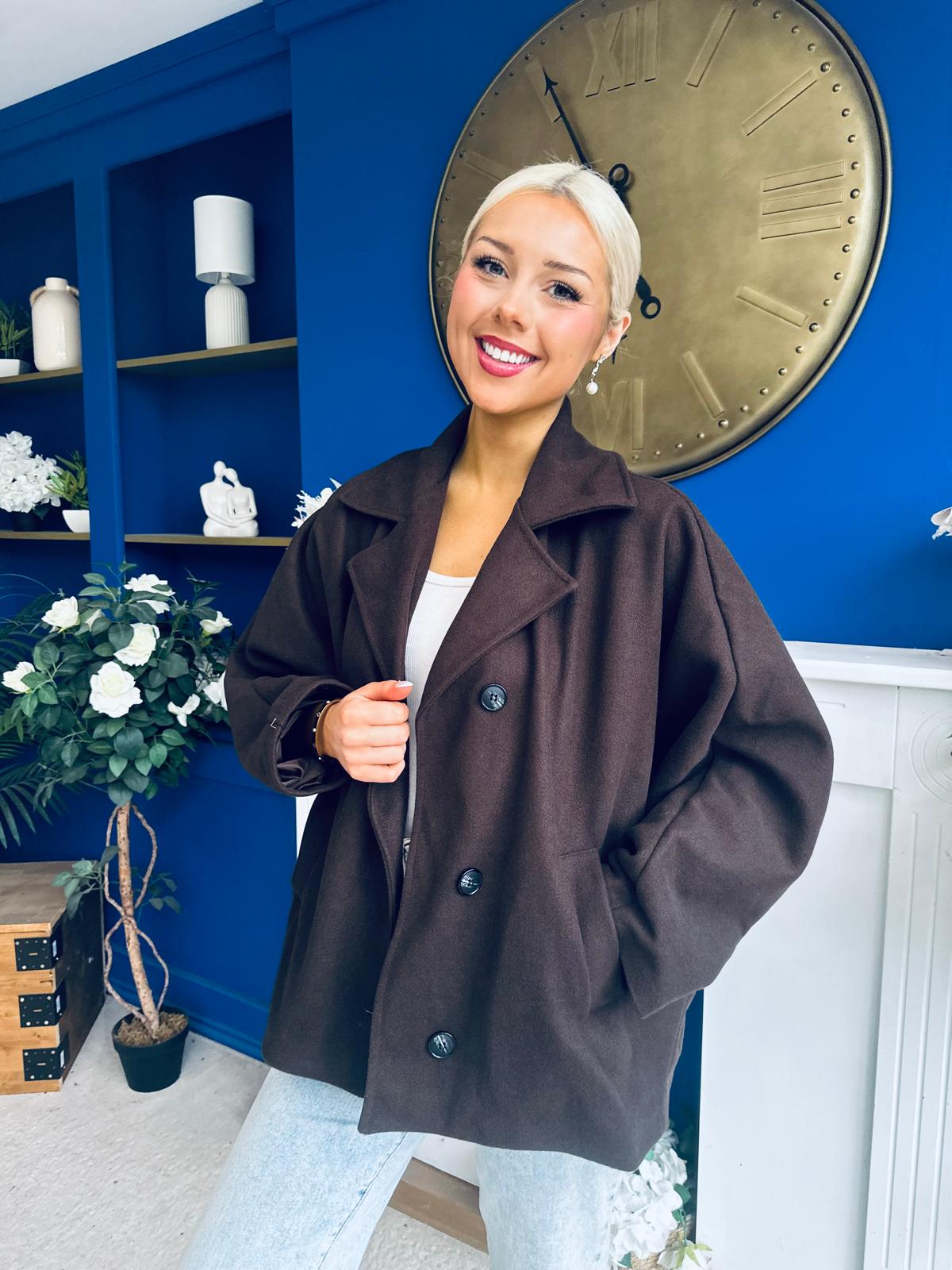 Jackie Button Derail Jacket Chocolate