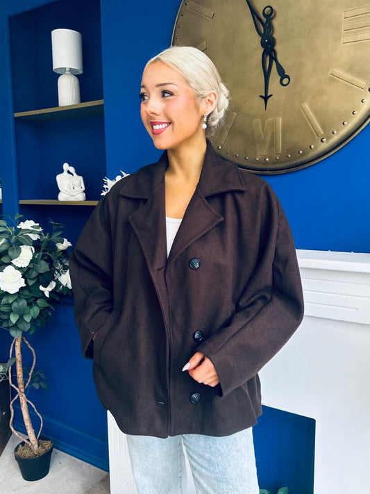 Jackie Button Derail Jacket Chocolate