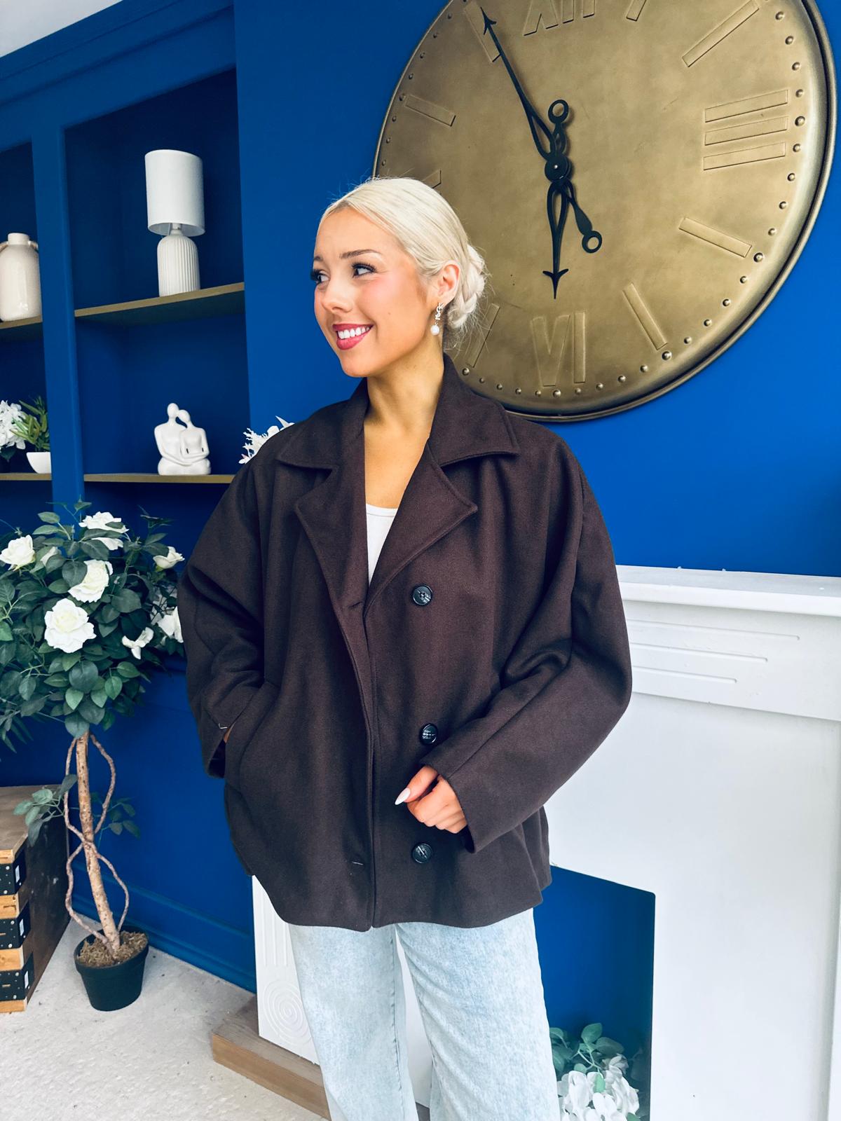 Jackie Button Derail Jacket Chocolate