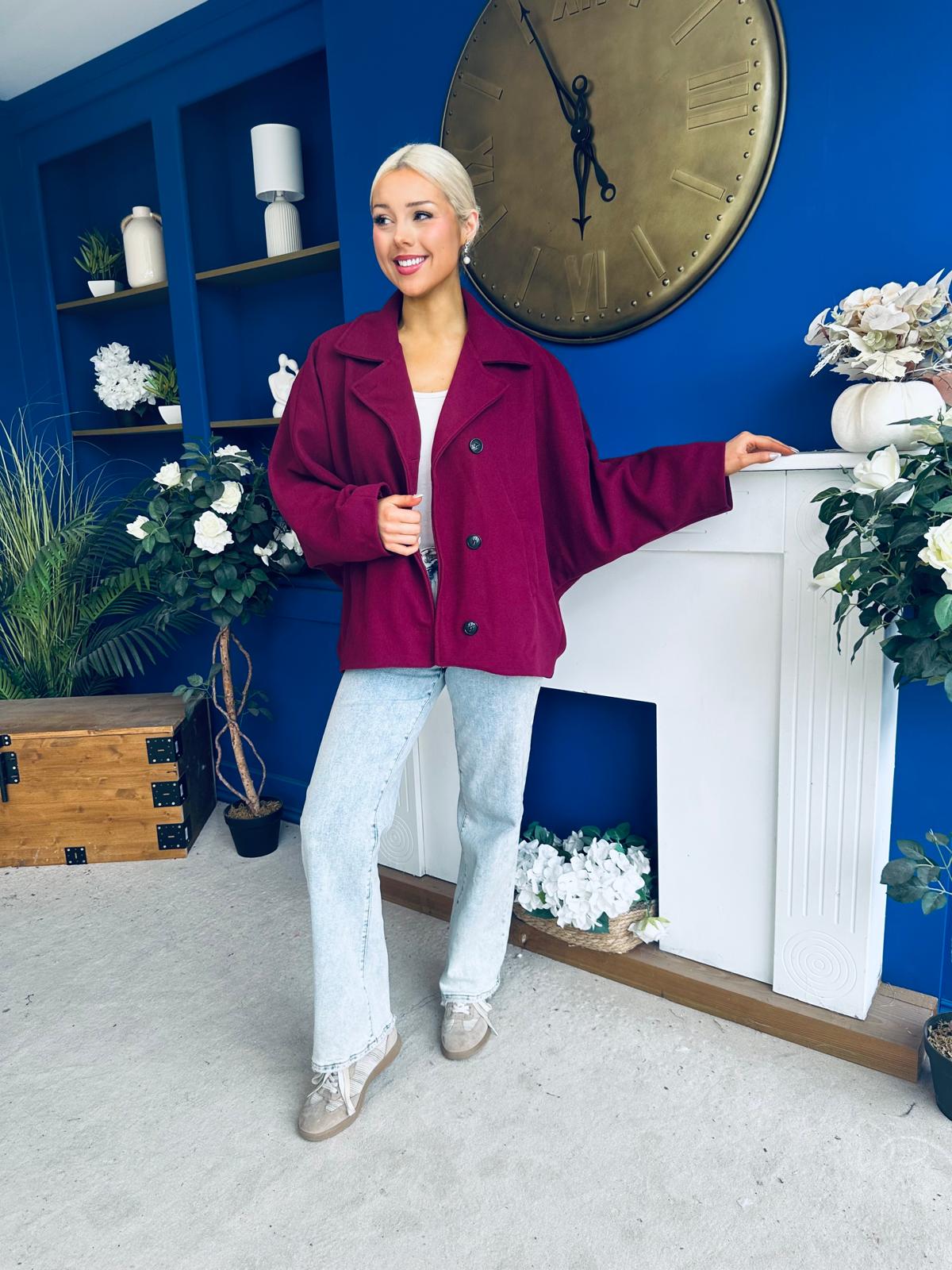 Jackie Button Derail Jacket Wine