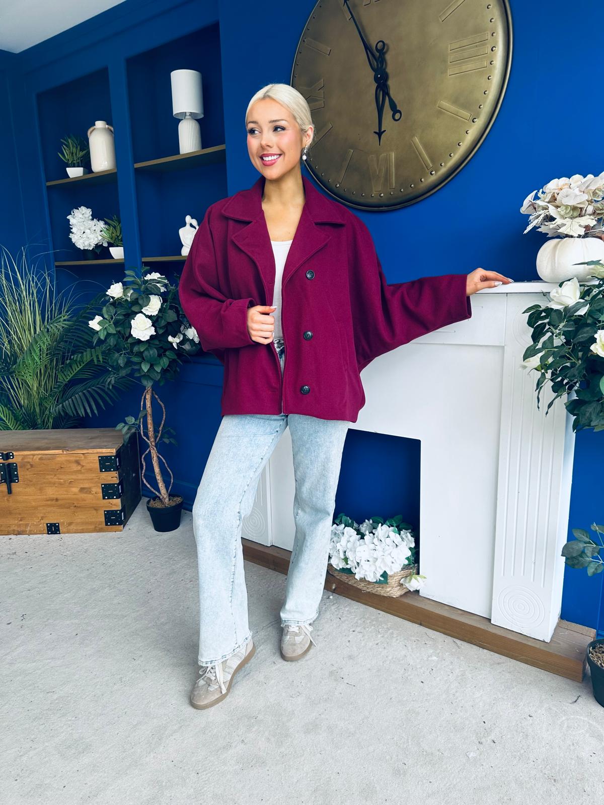 Jackie Button Derail Jacket Wine