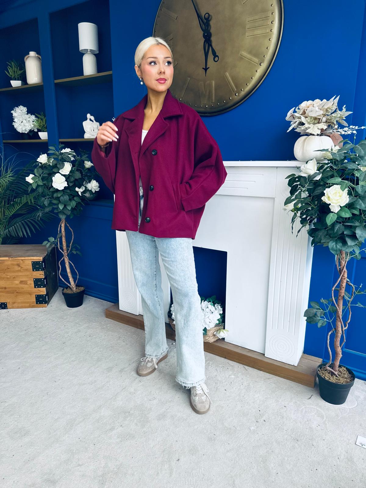 Jackie Button Derail Jacket Wine