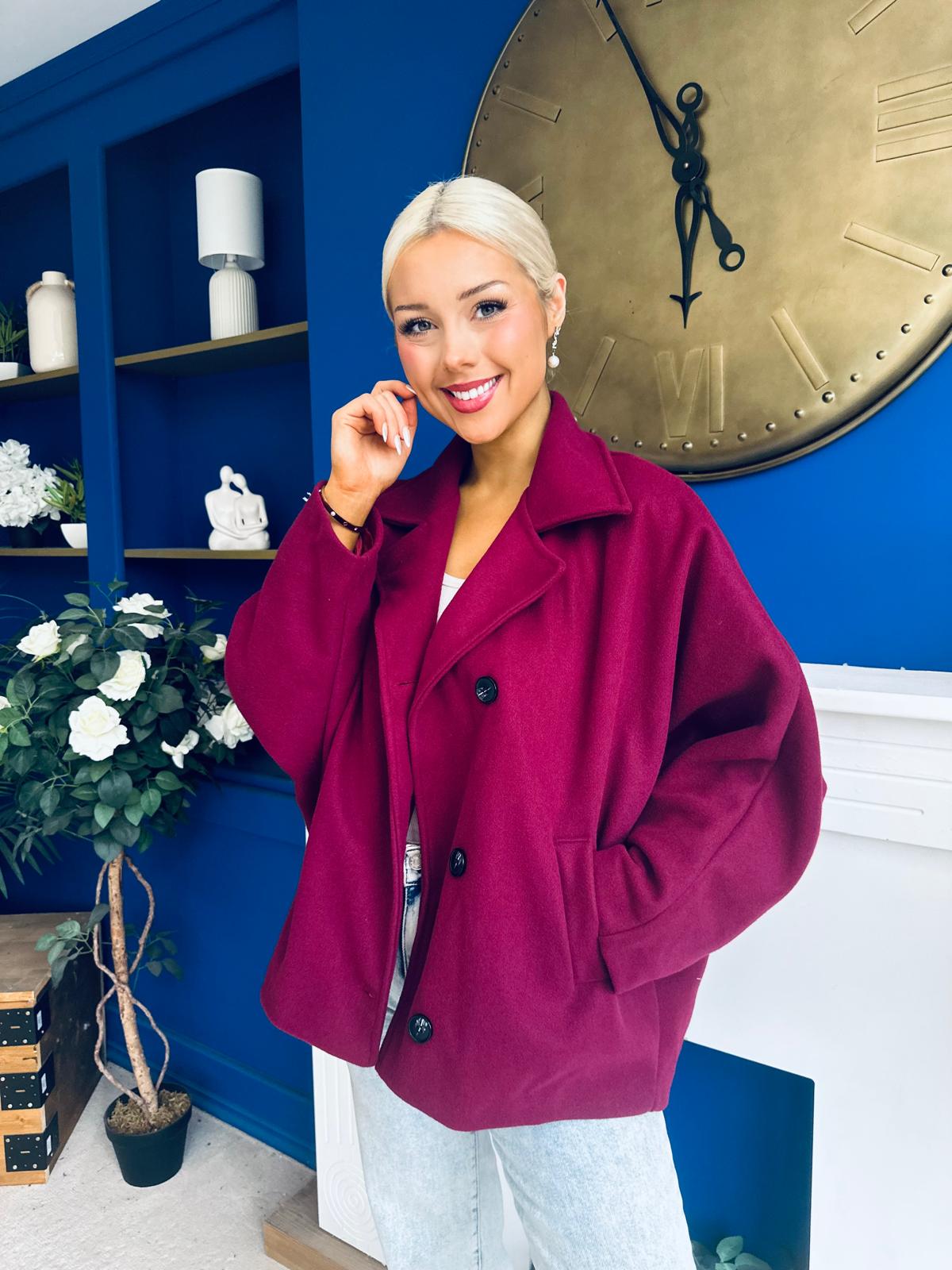 Jackie Button Derail Jacket Wine