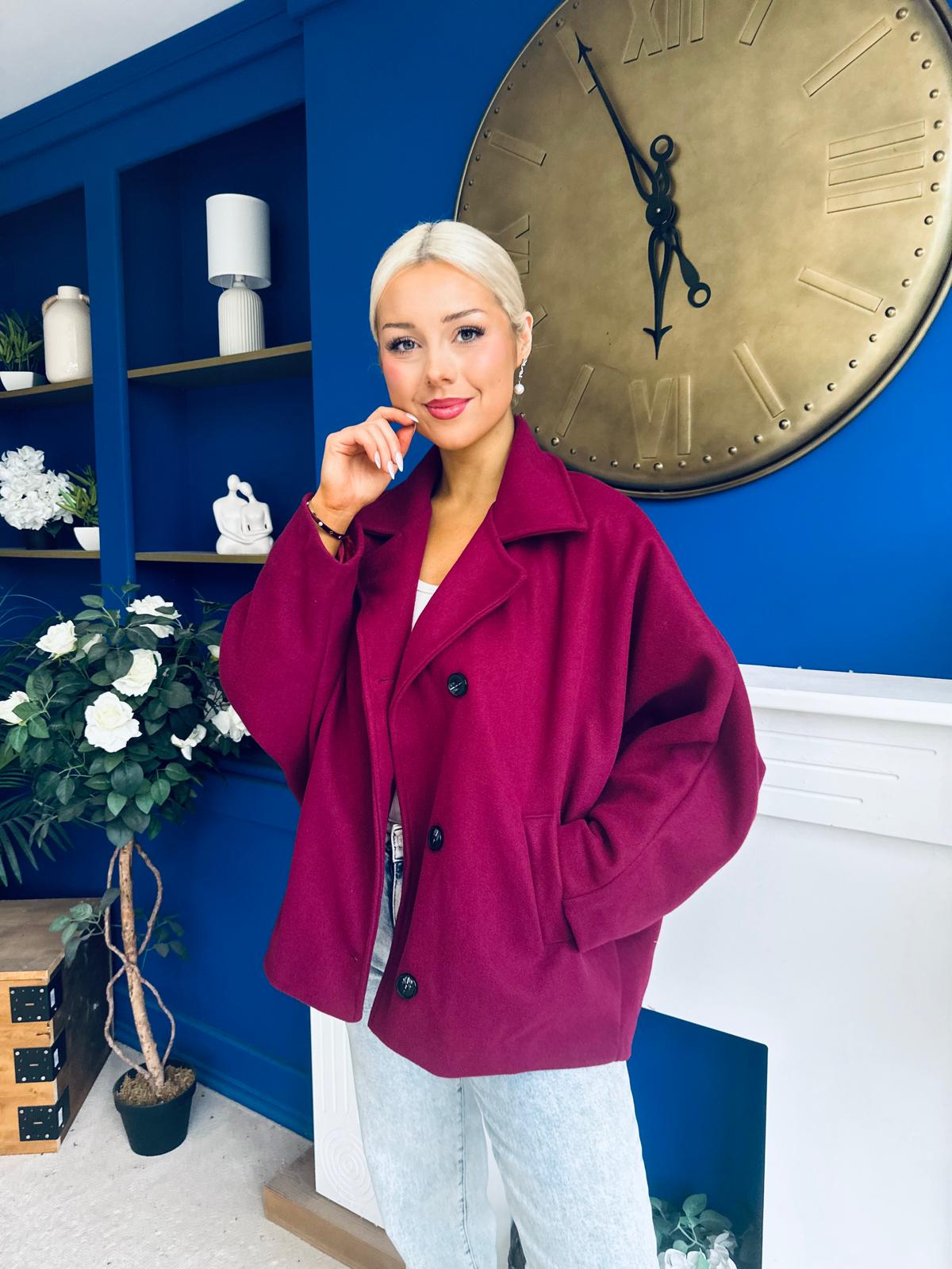 Jackie Button Derail Jacket Wine