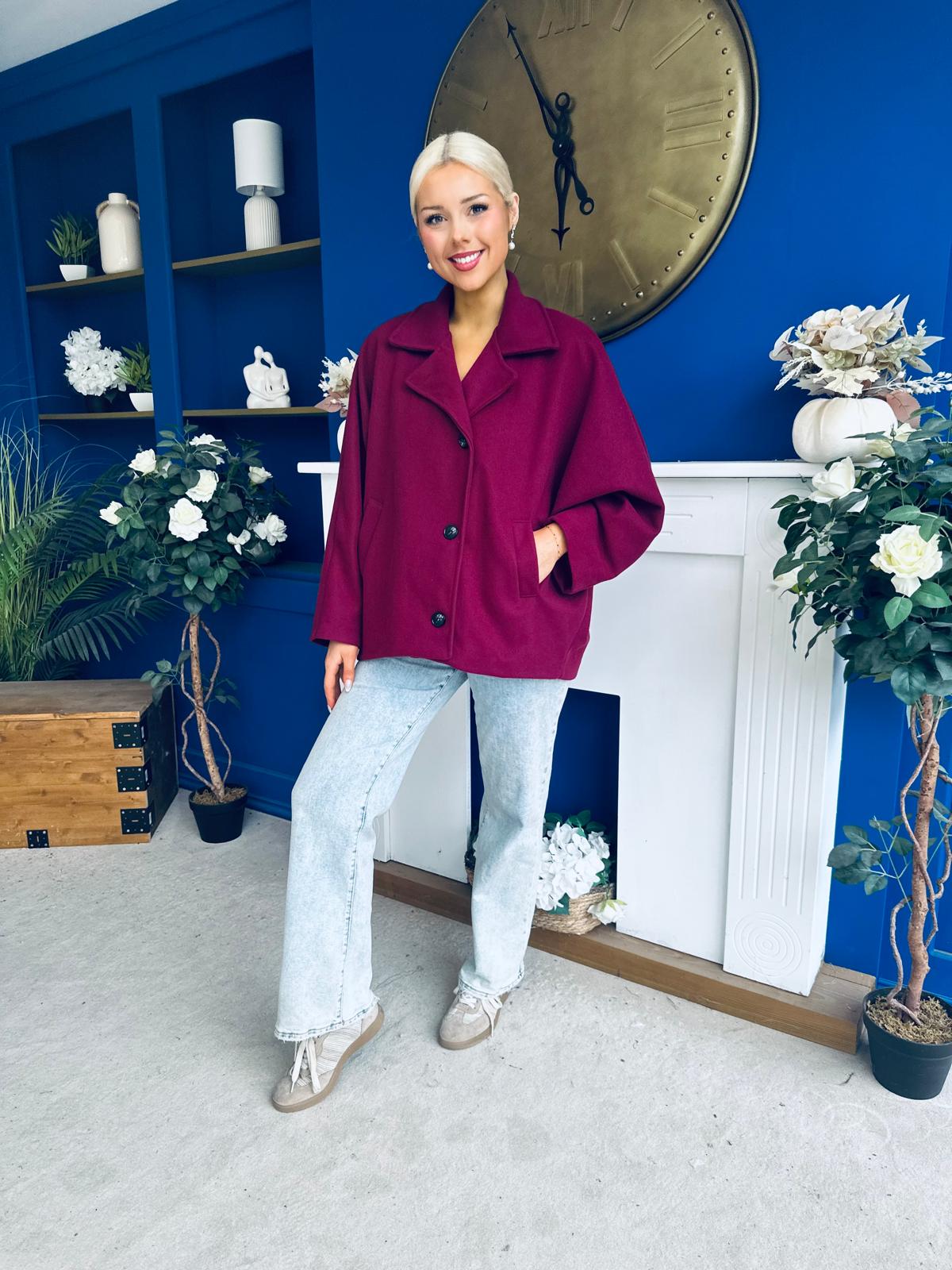 Jackie Button Derail Jacket Wine