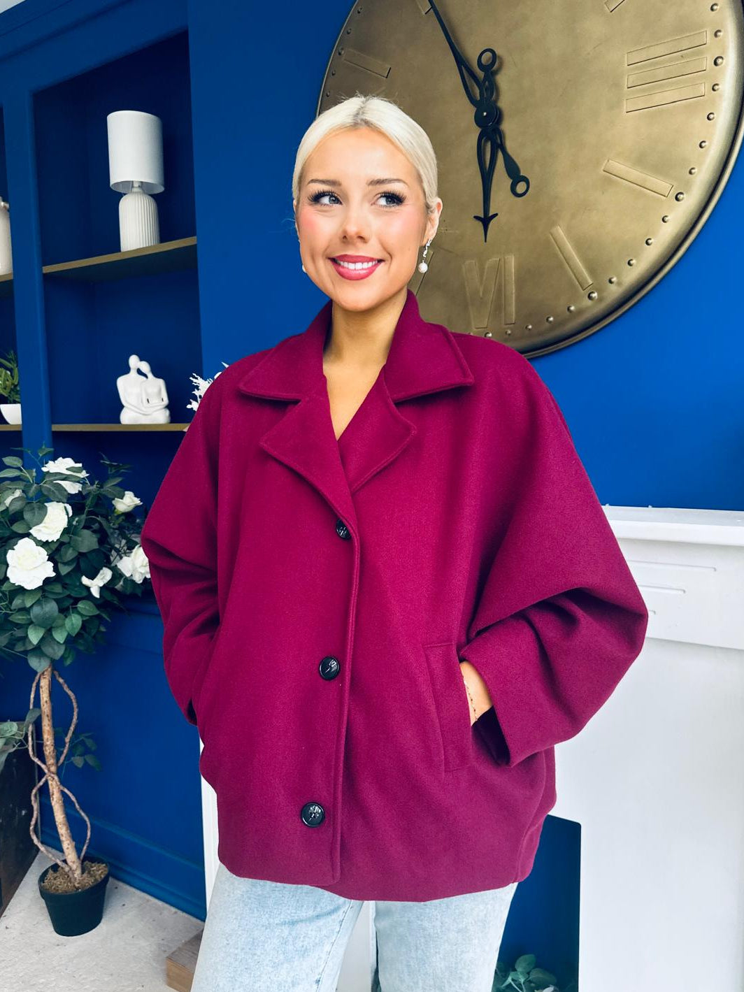 Jackie Button Derail Jacket Wine