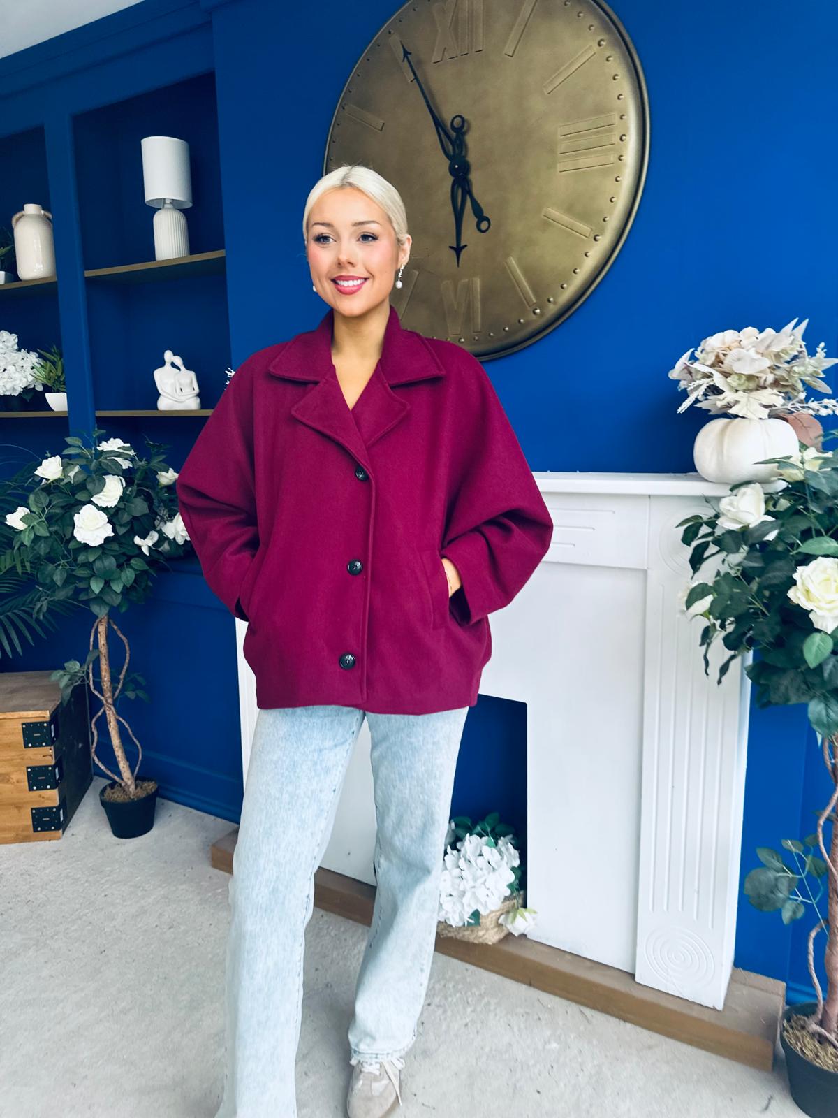 Jackie Button Derail Jacket Wine