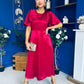Brooklyn Bow Detail Satin Midi Dress Wine
