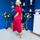 Brooklyn Bow Detail Satin Midi Dress Wine