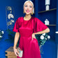 Brooklyn Bow Detail Satin Midi Dress Wine