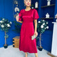Brooklyn Bow Detail Satin Midi Dress Wine